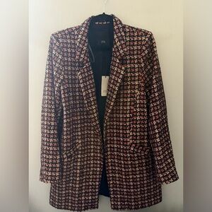 River Island Woven Red and Black Blazer Tailored Suit Jacket